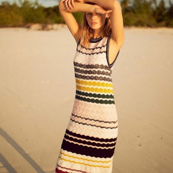 Anthropologie Akemi + Kin Crochet Knit Dress Rainbow Sleeveless Medium $138 - Picture 2 of 8